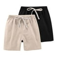 thumbnail image 1 of Qodauz 2PC Drawstring Cotton Linen Shorts for Boys & Girls Elastic Waist Summer Beach Casual Activewear for 2-13 Years Khaki, 1 of 7