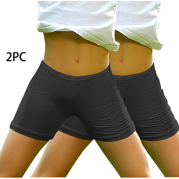 Mevxay 2PC Girl's Bike Shorts Elastic Waist Stretch Yoga Shorts Leggings Solid Color Under Dress for Kids Teen 3-14 Years Dark Gray