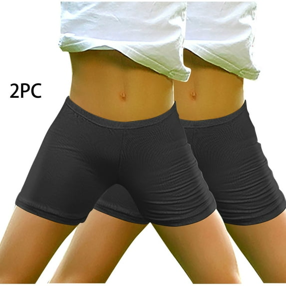 Qodauz 2PC Girl's Bike Shorts Elastic Waist Stretch Yoga Shorts Leggings Solid Color Under Dress for Kids Teen 3-14 Years Dark Gray