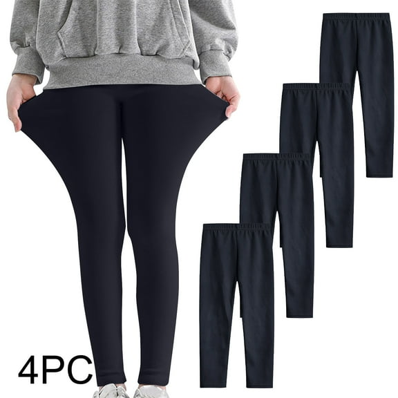 Mevxay 4 Pack Girls Leggings High Waist Yoga Pants for Girls Full Length Stretchy Pants Toddler Girl Solid Basic Tight Leggings 3-12 Years