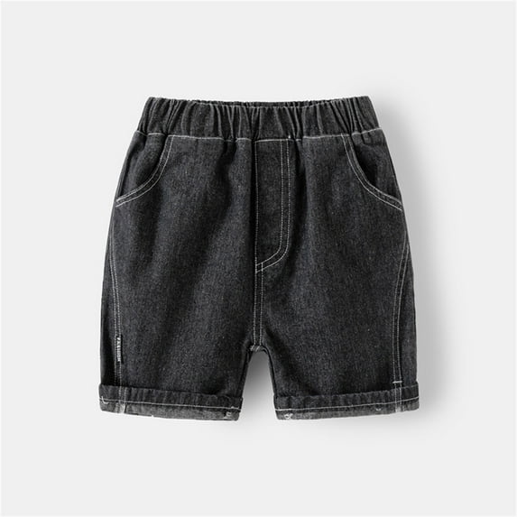 Mevxay Fashion Denim Shorts for Boys & Girls Elastic Waist Washed Jeans Shorts with Poccket for 2-8 Years Black