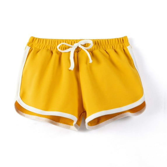 Milgrthf Girl's Drawstring Athletic Shorts Casual Elastic Waist Activewear Solid Color Beach Short for Kids Teen 4-16 Years Yellow