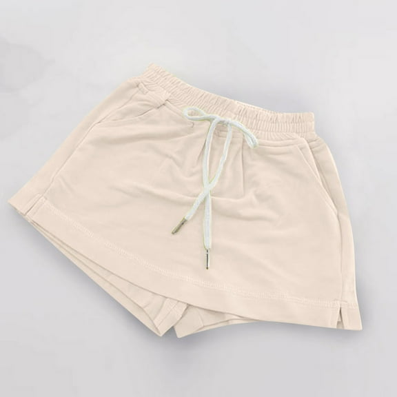 Mevxay Girl's Drawstring Athletic Shorts Elastic Waist 2 in 1 Skirt Overlay Shorts Solid Color Leisure Summer Activewear for 3-13 Years White