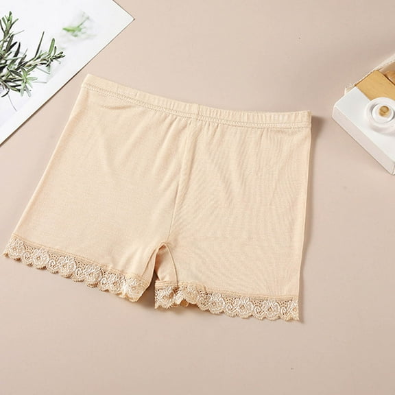 Mevxay Girl's Shorts Leggings Casual High Waist Lace Solid Color Bottom Short Under Dress for 3-12 Years Beige