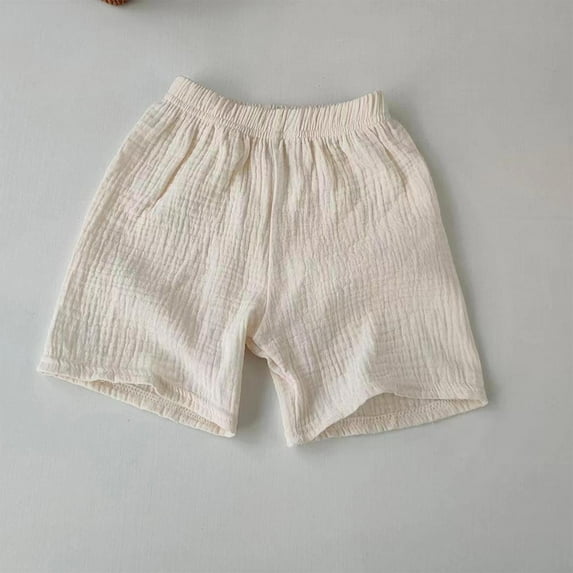 Mevxay Girl's Summer Athletic Shorts Elastic Waist Textures Solid Color Cotton Activewears for 1-9 Years White