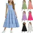 thumbnail image 1 of Mevxay Girls 2025 Summer Sundress Casual Sleeveless Smocked Aline Flowy Tiered Maxi Boho Beach Dress with Pockets 3-12 Y Green, 1 of 9