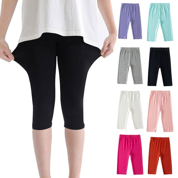 Mevxay Girls Capri Leggings Slim High Waist Yoga Legging Solid Color Lightyweight Pants Black 12 Years