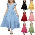 thumbnail image 1 of Milgrthf Girls Dresses Kids Summer Boho Ruffle Sleeve A-Line Swing Tiered Maxi Dress 6-15 Years Hot Pink, 1 of 9
