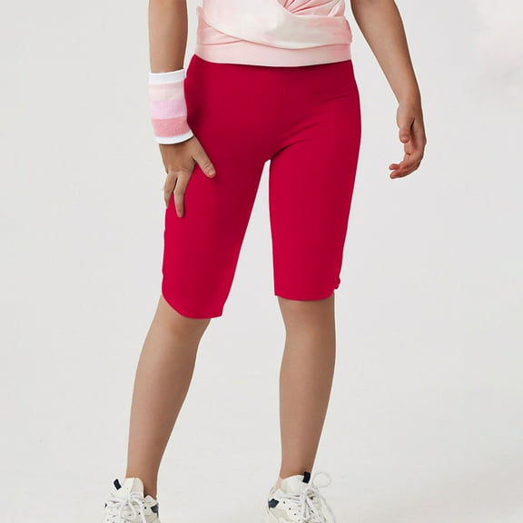 Qodauz Girls Hollow Out Leggings Stretchy High Waisted Yoga Pants Solid Color Cute Cropped Summer Knee Lenght Tight Pants 3-13 Years