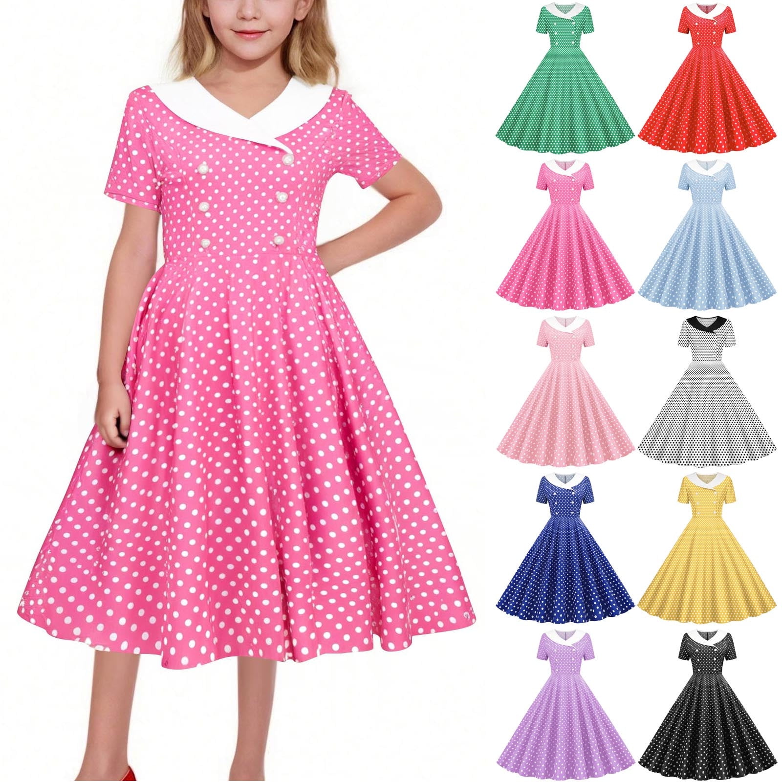 ABAFIP Women's Vintage Polka Dot Swing Skirt | 50s Style Midi Skirt With Belt | Flowy Knee Length Skirt - View #9