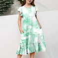thumbnail image 1 of Qodauz Girls Tie Dye Maxi Dress Summer Short Ruffle Sleeve Crew Neck Layered Dresses for 6-12 Years Mint Green, 1 of 5