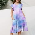 thumbnail image 1 of Qodauz Girls Tie Dye Maxi Dress Summer Short Ruffle Sleeve Crew Neck Layered Dresses for 6-12 Years Purple, 1 of 5