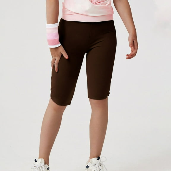 Mevxay Girls Yoga Leggings Hollow Out Knee Lenght Stretchy Leggings High Waisted Pants Solid Color Cute Cropped Tight 3-13 Years