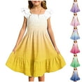 thumbnail image 1 of Mevxay Summer Girl's Dresses Gradient Square Neck Pleated Short Sleeveless Mini Sundresses for 4-17 Years Multicolor, 1 of 7