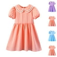 thumbnail image 1 of Milgrthf Tween Dirl's Babydoll Collar Summer Dress Puffle Sleeve Summer Casual Mini Princess Dress Purple, 1 of 6