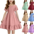 thumbnail image 1 of Milgrthf Tween Girls 2025 Summer Dresses Kids Swiss Dot Ruffle Short Sleeve Midi Sundress for 6-15 Years Green, 1 of 8