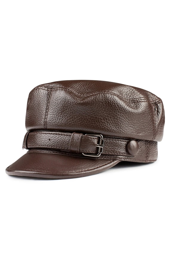 Mili-tary Hat Genuine Leather Men Women Beret Cowskin Vintage Autumn Winter Black Baker Boy Cap ,Soft Feel