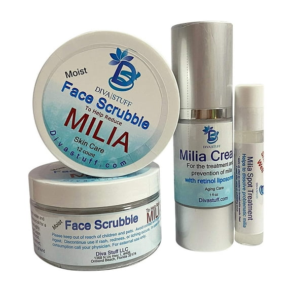 Milia Facial Treatment Bundle, 2 Face Scrubbies and Face Cream & Spot Set