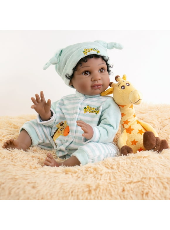 Milidool Reborn Baby Dolls Black 22 inch African American Lifelike Newborn Girl Doll Set, Realistic Soft Posable Limbs and Weighted Body