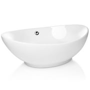 Miligoré 23" x 15" Oval White Ceramic Vessel Sink - Modern Egg Shape Above Counter Bathroom Vanity Bowl