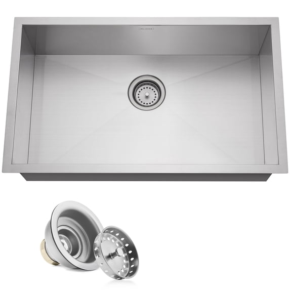Miligoré 30" x 18" x 9" Deep Single Bowl Undermount Zero Radius Stainless Steel Kitchen Sink - Includes Drain