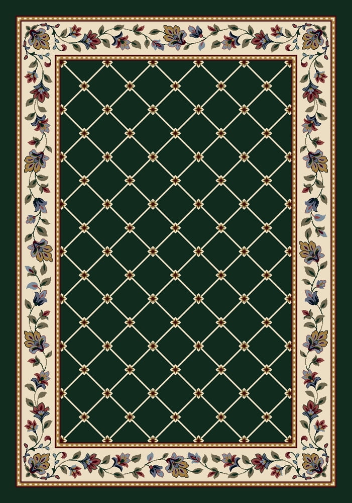 Emerald Green Floral Lattice Synthetic Area Rug, 3'-9" x 5'-4"