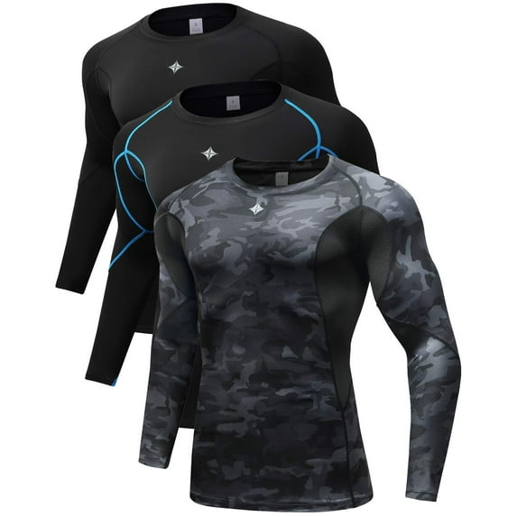 Milin Naco Men's Dry Fit Compression Shirts Long Sleeve Workout Running Tops 3 Pack