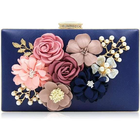 Milisente Clutch Purse For Ladies Women Floral Evening Clutch Bag With Shoulder Chain (Blue)