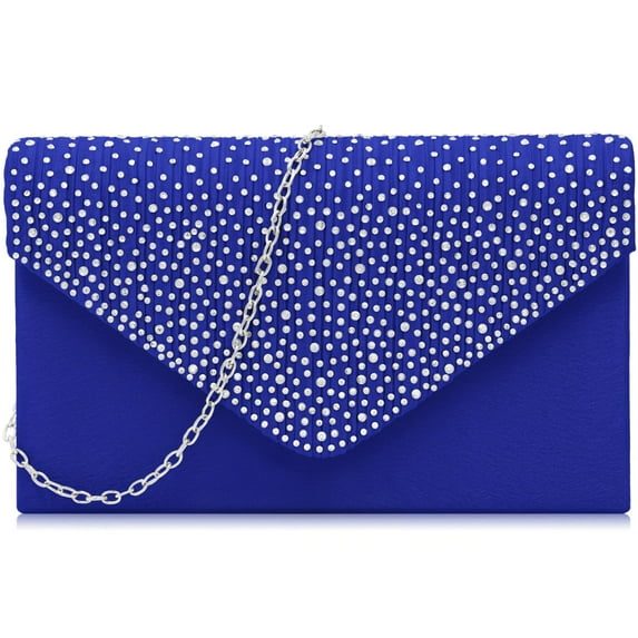 Milisente Clutch Purses For Women, Rhinestone Wedding Evening Clutch Envelope Crossbody Shoulder Satin Purse(Royal Blue)