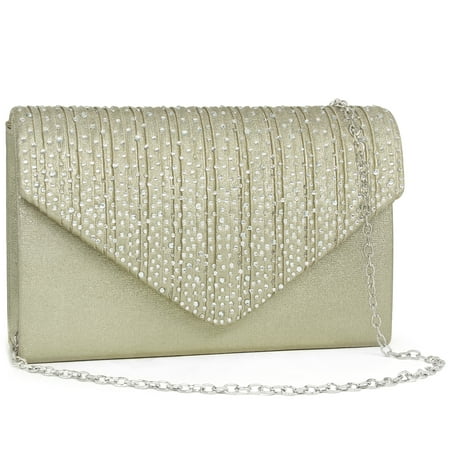 Milisente Evening Bag for Women, Glitter Rhinestone Wedding Evening Purse Crystal Envelope Crossbody Shoulder Clutch Bags(Gold)