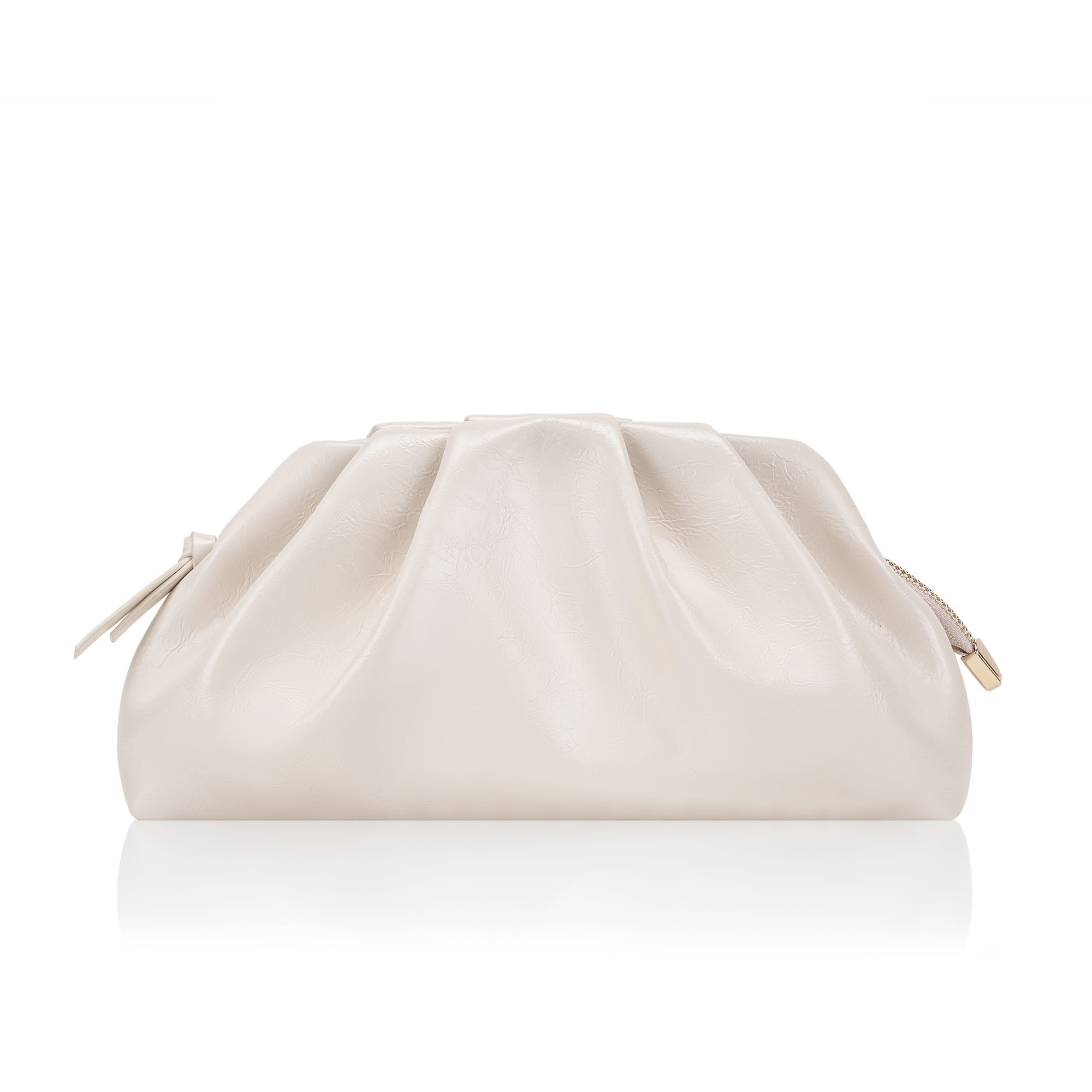 Milisente Women's Pleated Cloud Clutch Bag Shiny PU Leather Evening Purse Detachable Shoulder Strap For Wedding Prom Party(Cream Beige)