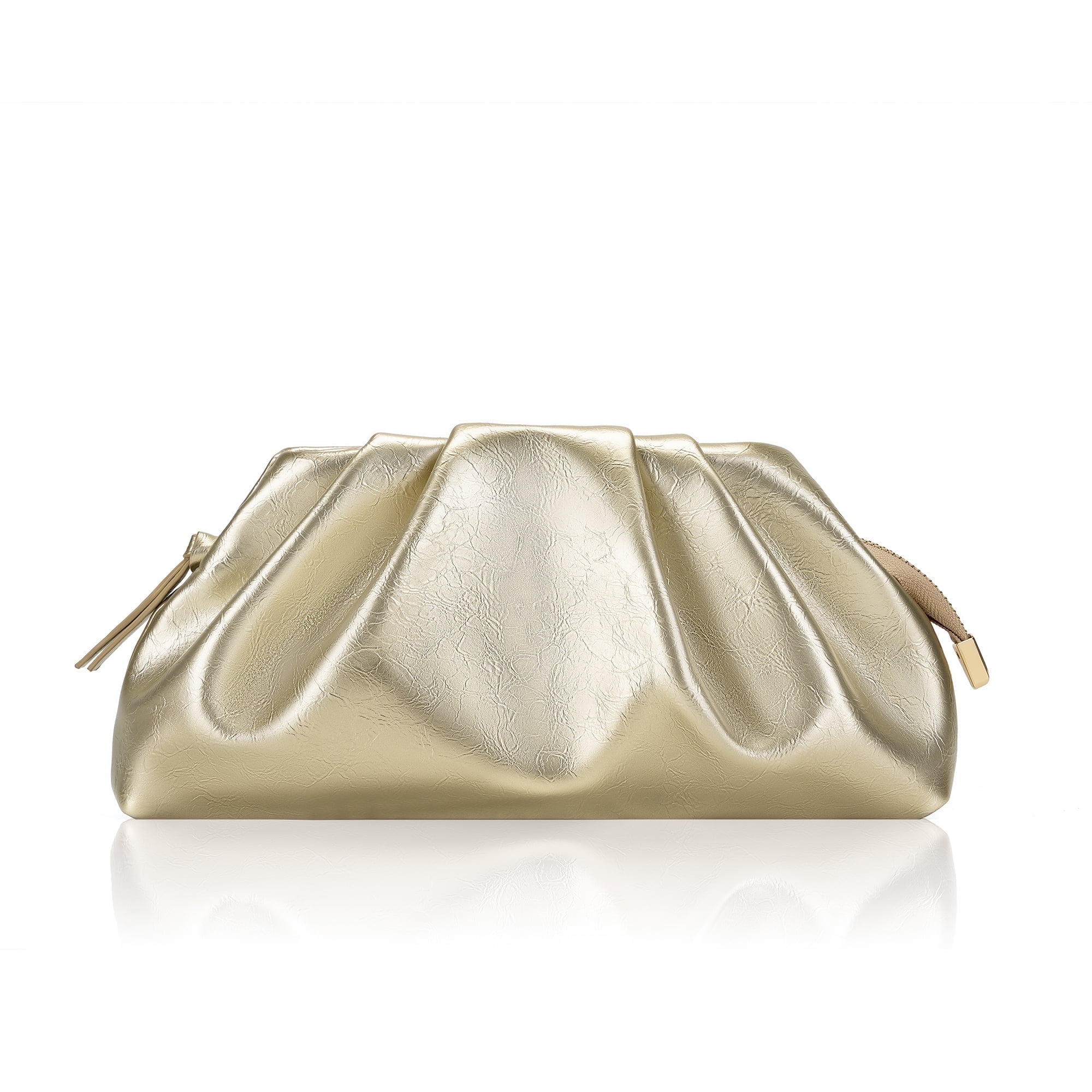 Milisente Women's Pleated Cloud Clutch Bag Shiny PU Leather Evening Purse Detachable Shoulder Strap For Wedding Prom Party(Gold)