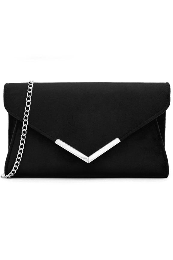 Women Clutches Bridal Evening Bag Velvet Clutch Purses With Shoulder Chain(Black)