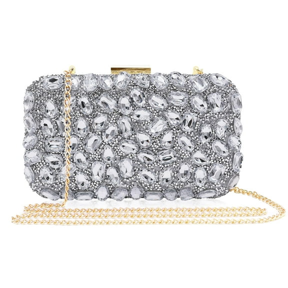 Milisente Women Diamond Clutch Purse Shinning Gemstone Crystal Evening Purses For Wedding and Party (Silver)