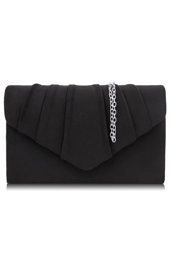 Women Evening Bag Suede Pleated Clutch Purse Envelope Clutches(Black)