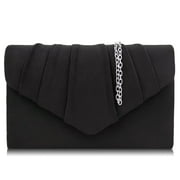 Milisente Women Evening Bag Suede Pleated Clutch Purse Envelope Clutches(Black)