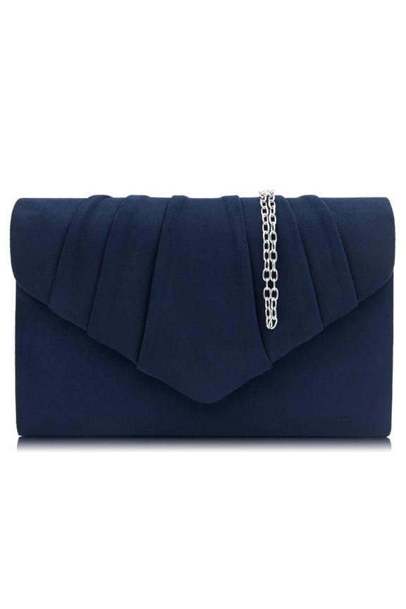 Women Evening Bag Suede Pleated Clutch Purse Envelope Clutches For Female(Navy Blue)