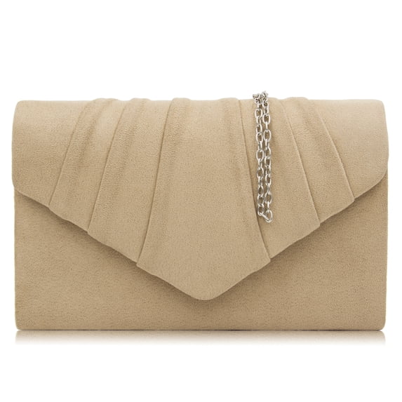 Milisente Women Evening Bag Suede Pleated Clutch Purse For Female With Shoulder Chain (Beige)