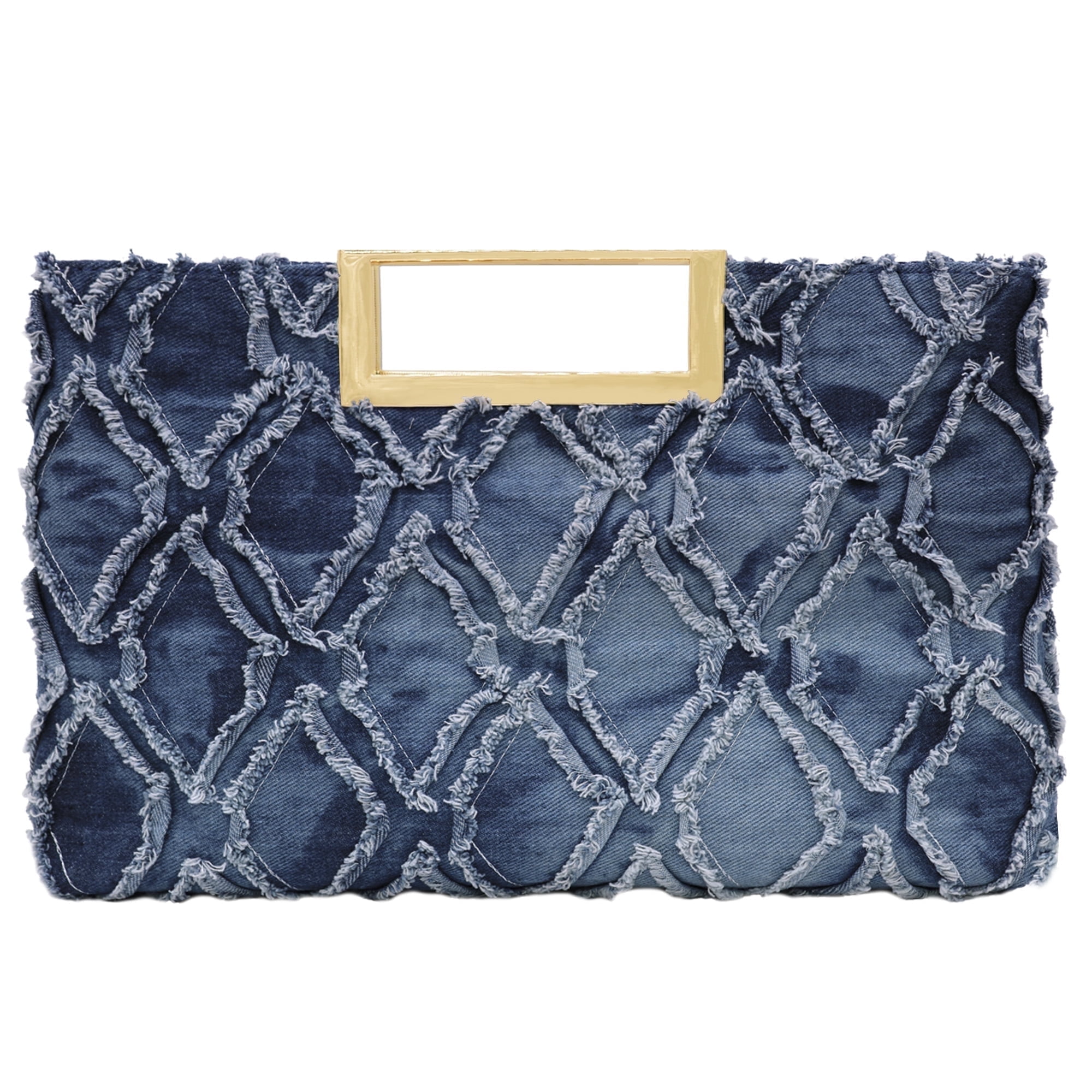 Milisente Women Top Handle Clutch Purse Denim QuiltedEnvelope Evening Bags For Formal Party Work(denim Blue)
