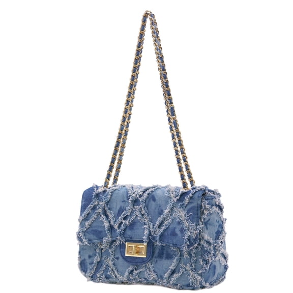 Milisente Women's Shoulder Bag Denim Blue  Quilted Clutch Purse With Metal Chain(Denim Blue)