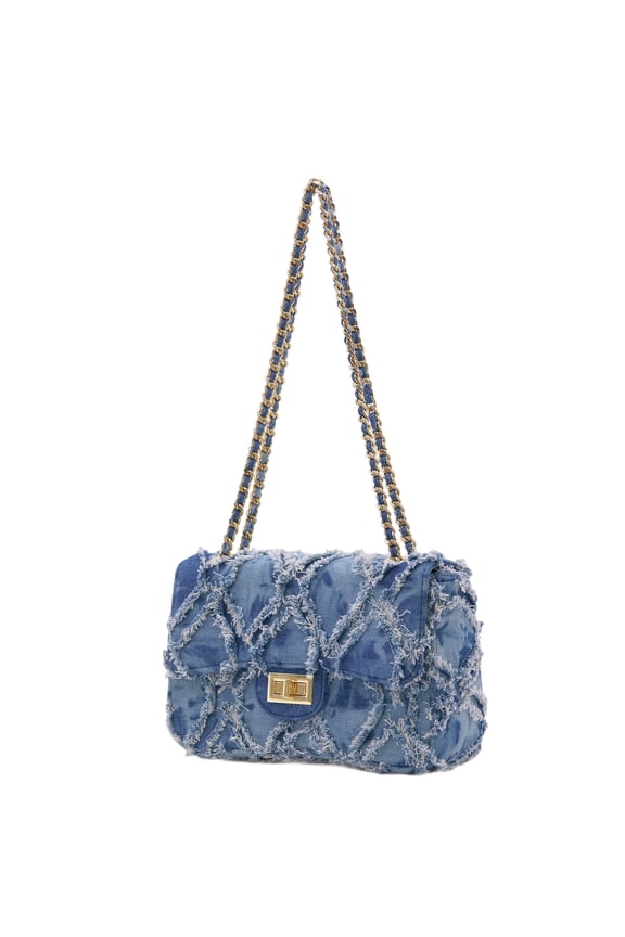Women's Shoulder Bag Denim Blue Quilted Clutch Purse With Metal Chain(Denim Blue)
