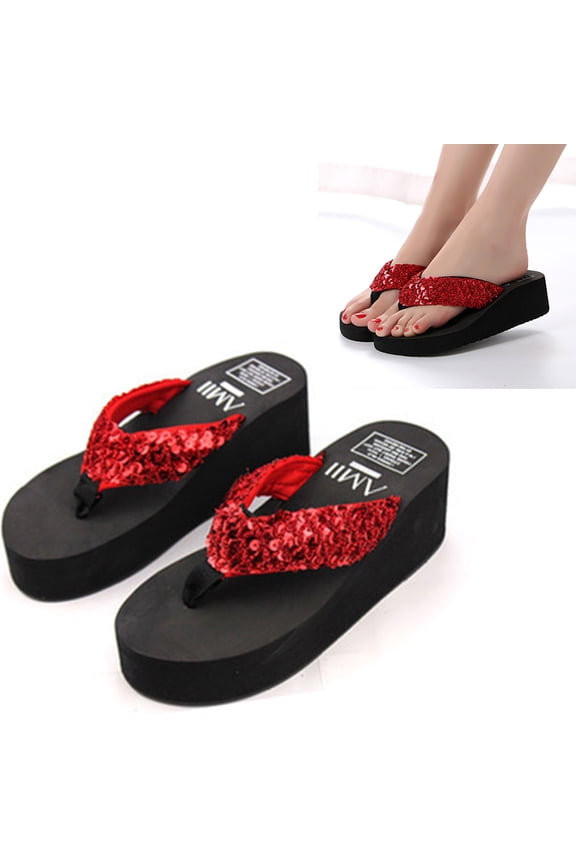 1 Pair Sandals Glitter for Women Platform Sandals Non-slip -forward Casual Occasion Red