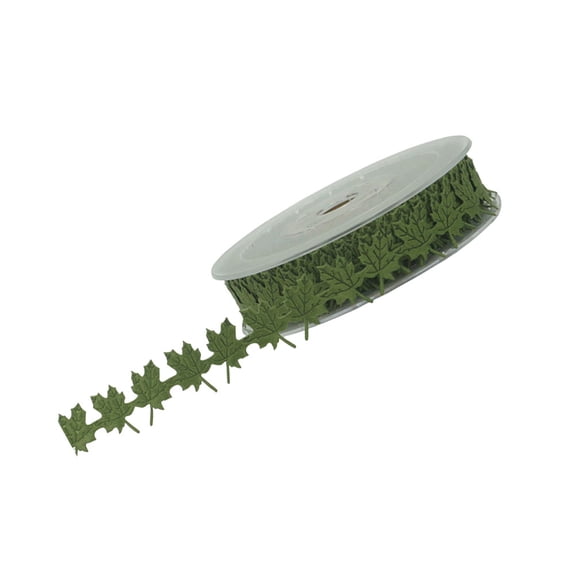 Milisten Embossed Green Decorative Ribbon with Maple Leaf for Christmas Tsgiving Decoration