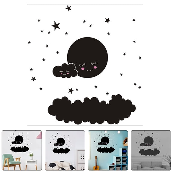 Milisten 1 Set Moon Cloud Decals Black PVC Peel and Stick Removable for Childrens Room Decor 33.5x31.5in