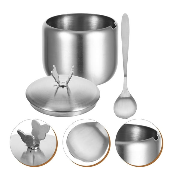 Milisten Stainless Steel Sugar Jar Set with Lid and Spoon, Modern Design, Moisture Resistant, Kitchen Storage for Home Use