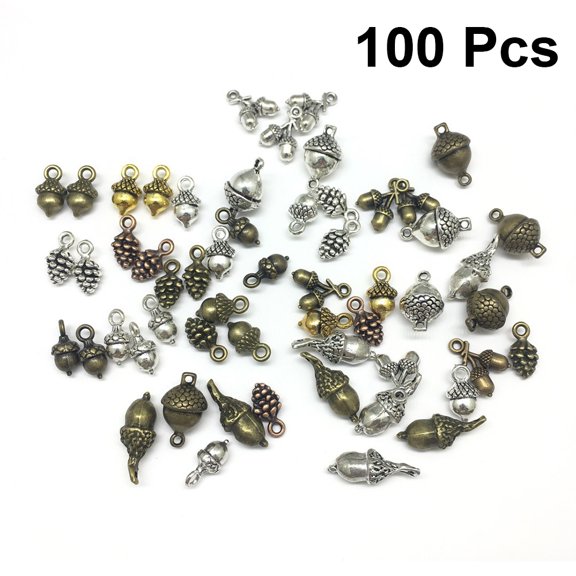 Milisten 100 Pcs Leaf Pendant Charms Acorn Design Assorted Color Bracelet Decoration DIY Projects