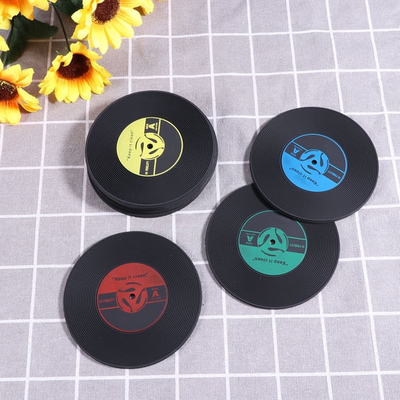 Milisten Retro Vinyl Record Coasters Assorted Color Protective Kitchen Use 10Pcs