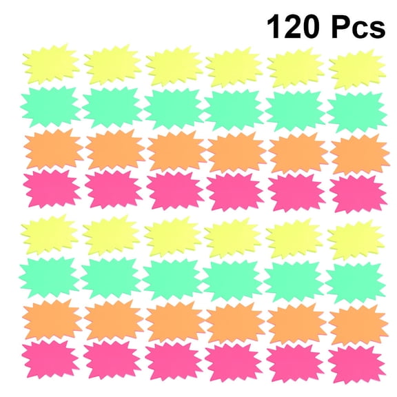 Milisten 120Pcs Explosion Shaped Price Label Fluorescent Paper Material Assorted Color for Store Display