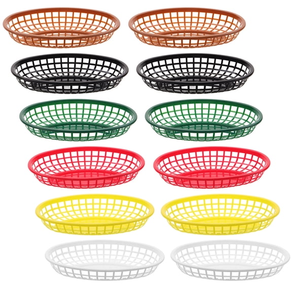 Milisten 12Pcs Reusable Plastic French Fries Basket Oval Multi-Function Food Basket for Kitchen Use