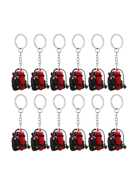 12-Pack Red Diving Cylinder Keychains for Easy Identification and Coastal Accessories